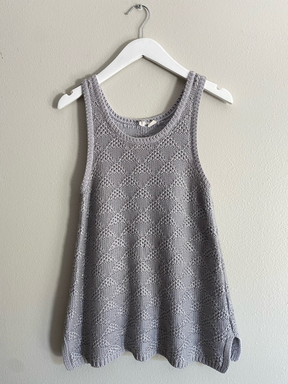 Moth Anthropologie Pointelle Geometric Knit Tank Top Gray Size M Cotton Blend